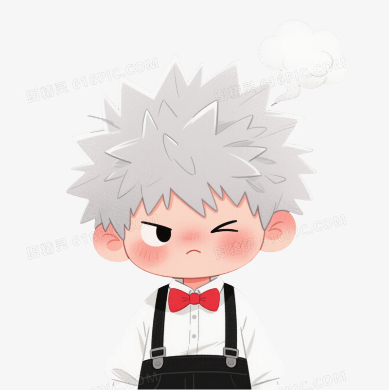 灰白爆炸头男孩卡通手绘元素
