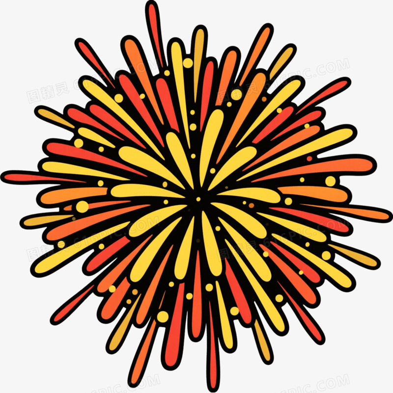 黄橙放射烟花扁平插画元素
