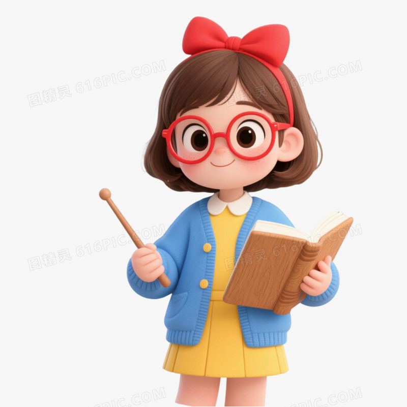 红蝴蝶结女孩Q版插画元素