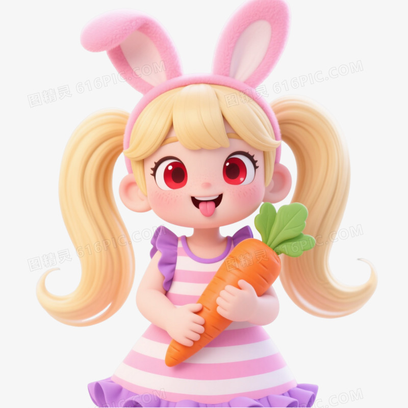 金发兔耳女孩卡通手绘元素