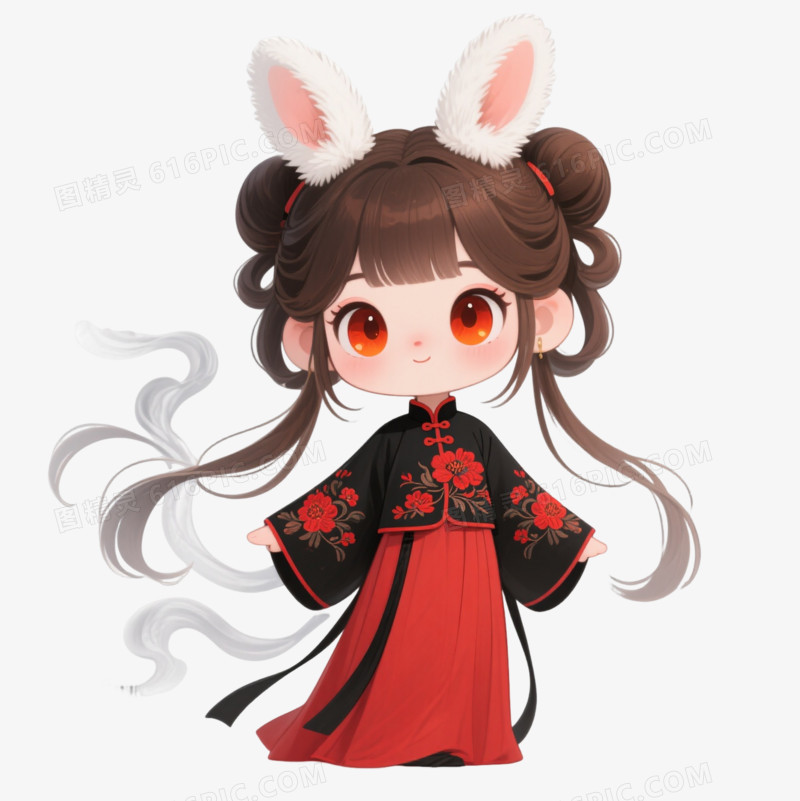 Q版古风少女卡通手绘元素