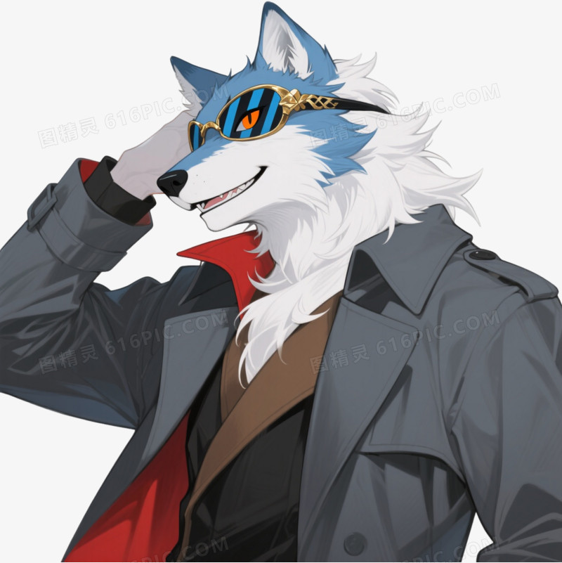 蓝白狼人动漫插画元素