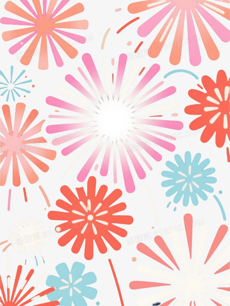 粉橙蓝渐变烟花扁平插画元素