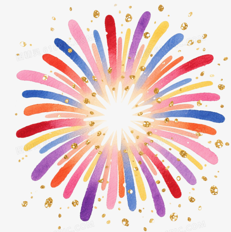 彩色水彩烟花爆炸效果元素