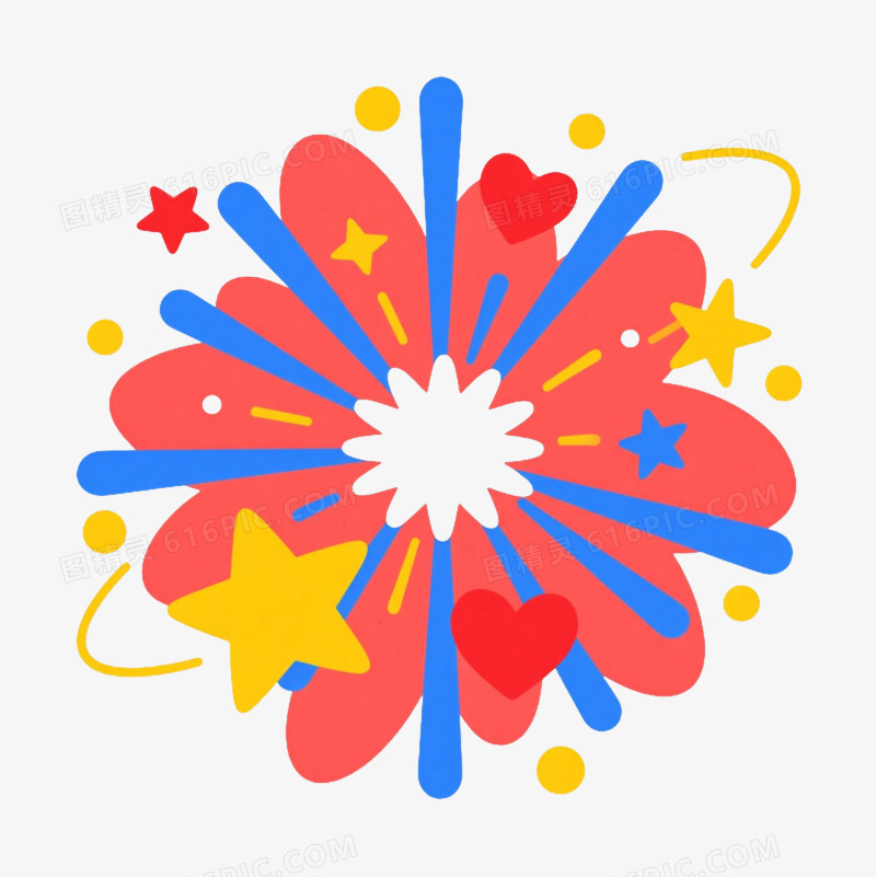 红蓝黄烟花爆炸扁平插画元素