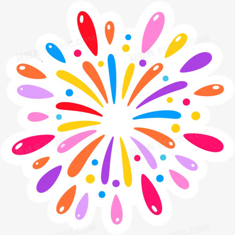 多彩泪滴烟花扁平插画节日元素