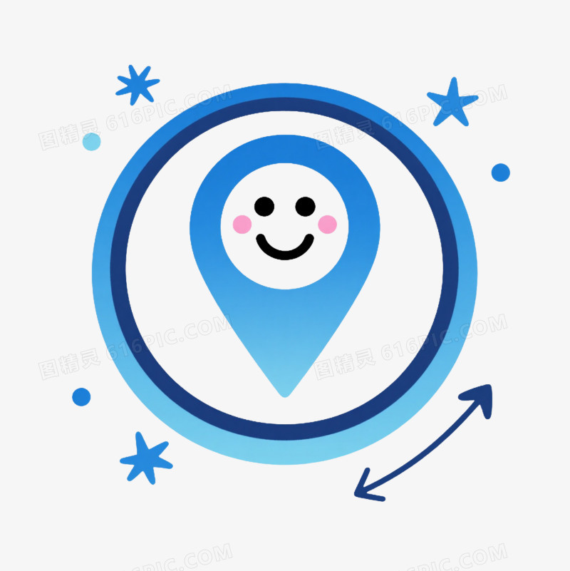 蓝白定位图标漂浮元素