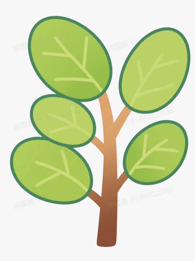 棕干绿叶小树卡通手绘元素