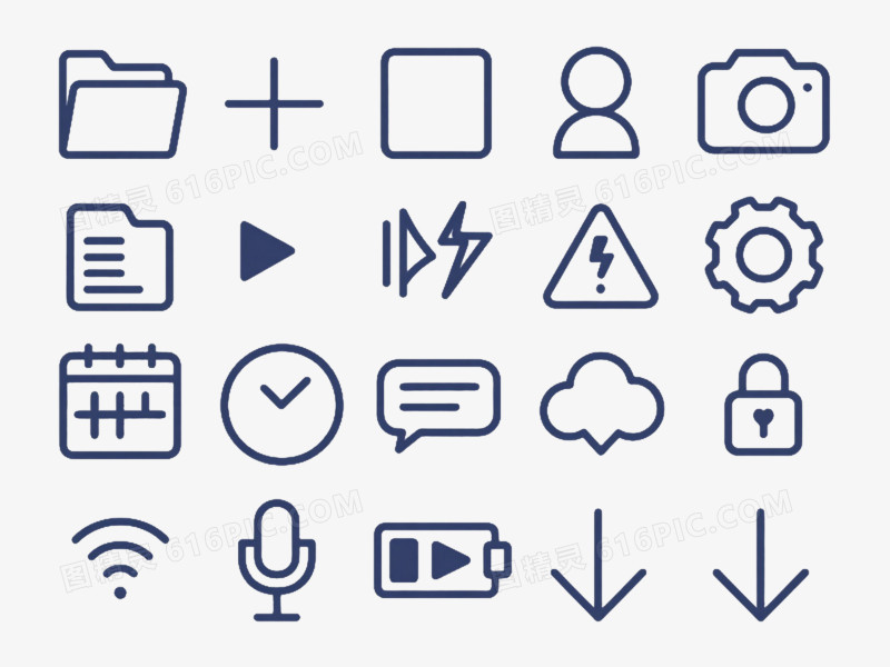 深蓝线性图标集合图标元素