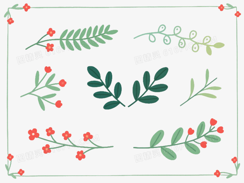 手绘植物装饰边框元素