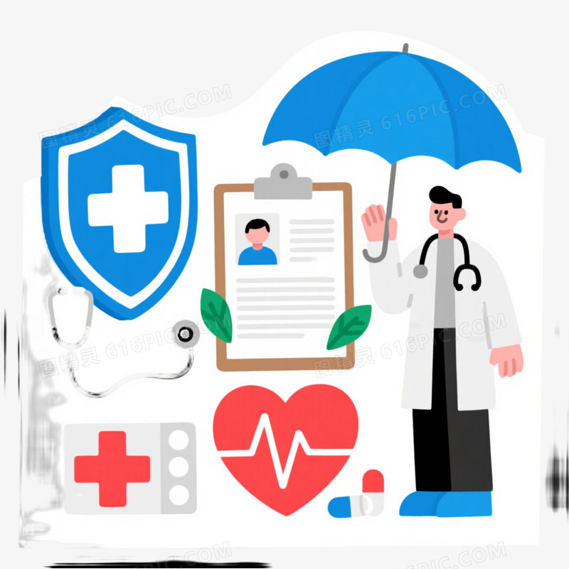 蓝伞医生扁平插画医疗元素