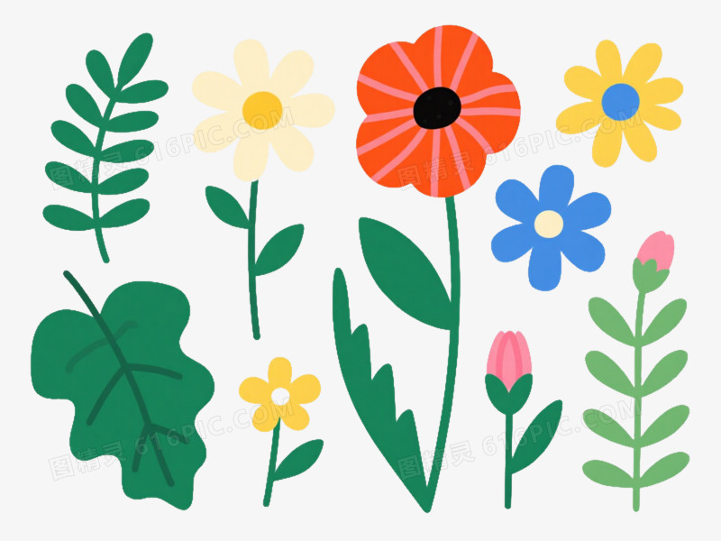 多彩花卉扁平插画元素