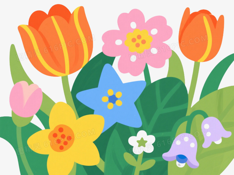 多彩花卉扁平插画元素