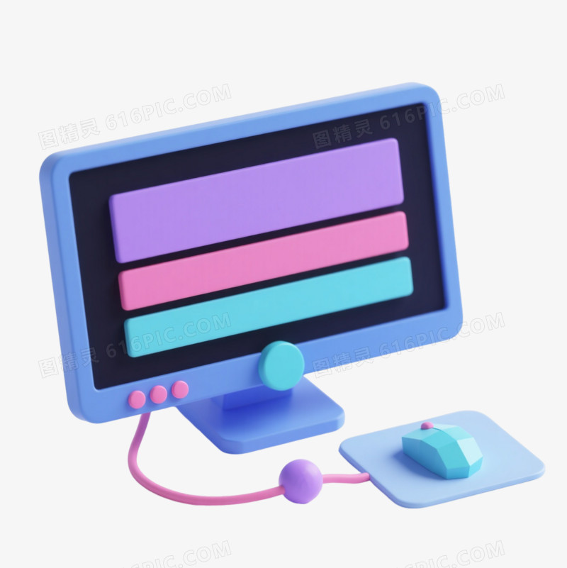 蓝色3D显示器低多边形卡通手绘元素