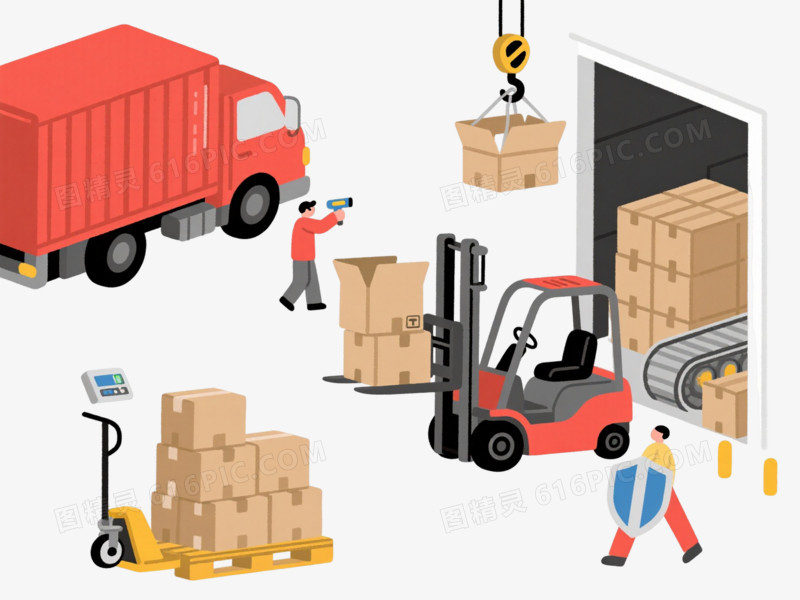 仓储物流扁平插画元素