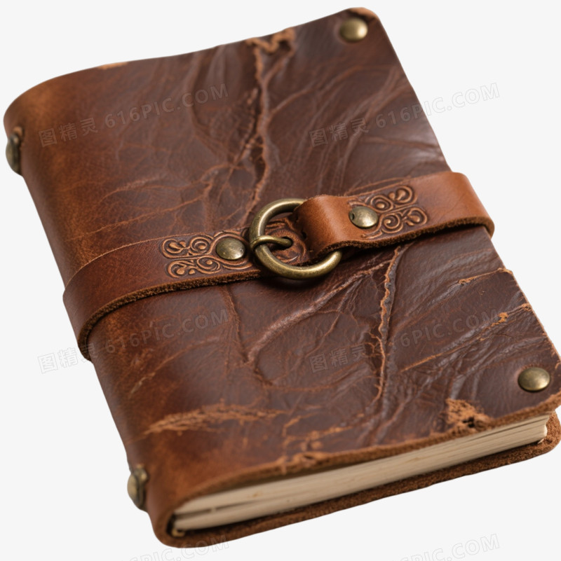 复古棕色皮革笔记本产品实物元素