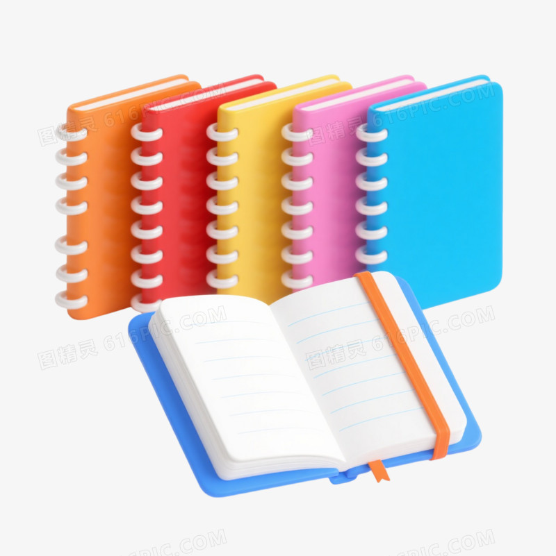 五彩螺旋笔记本3D渲染元素