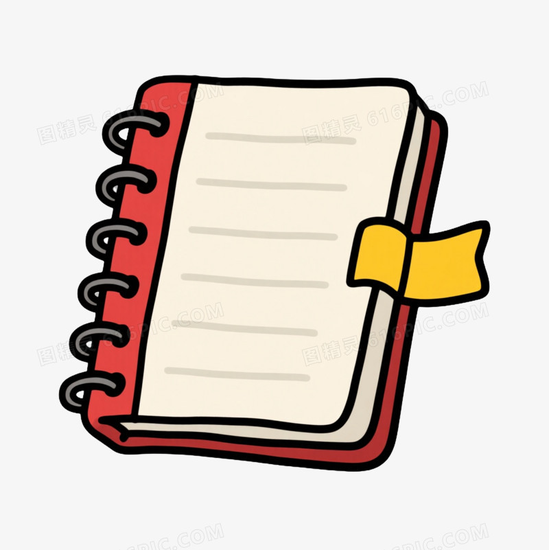 红色螺旋笔记本卡通手绘元素