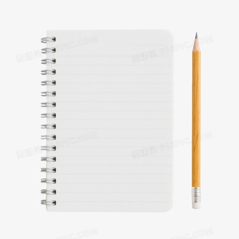 白色螺旋笔记本与黄铅笔产品实物元素