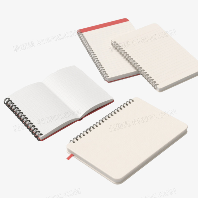 米白螺旋笔记本3D写实元素