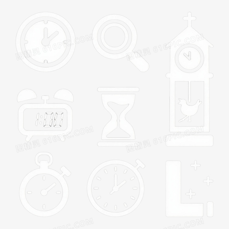 简约线条时钟图标集合元素