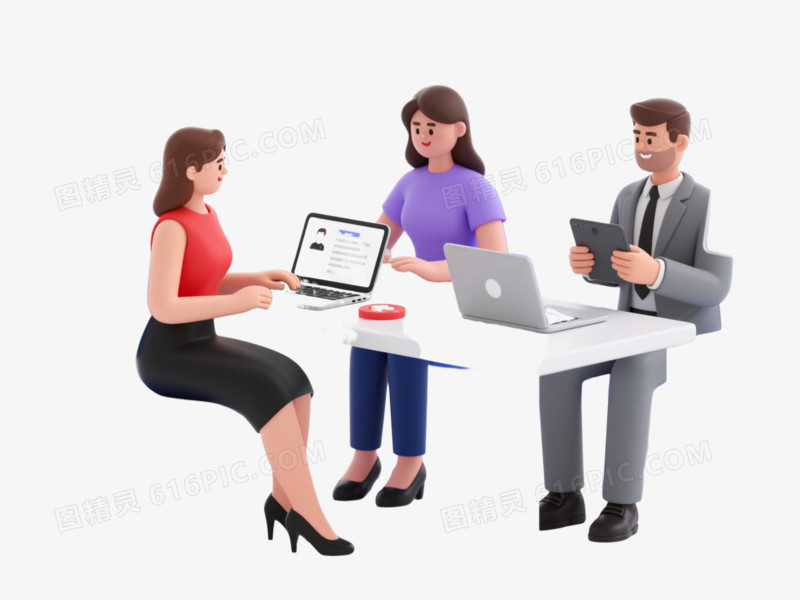 职场协作等距投影漂浮元素