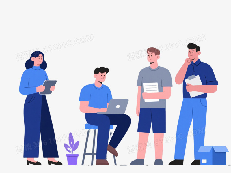 蓝紫职场人物扁平插画元素