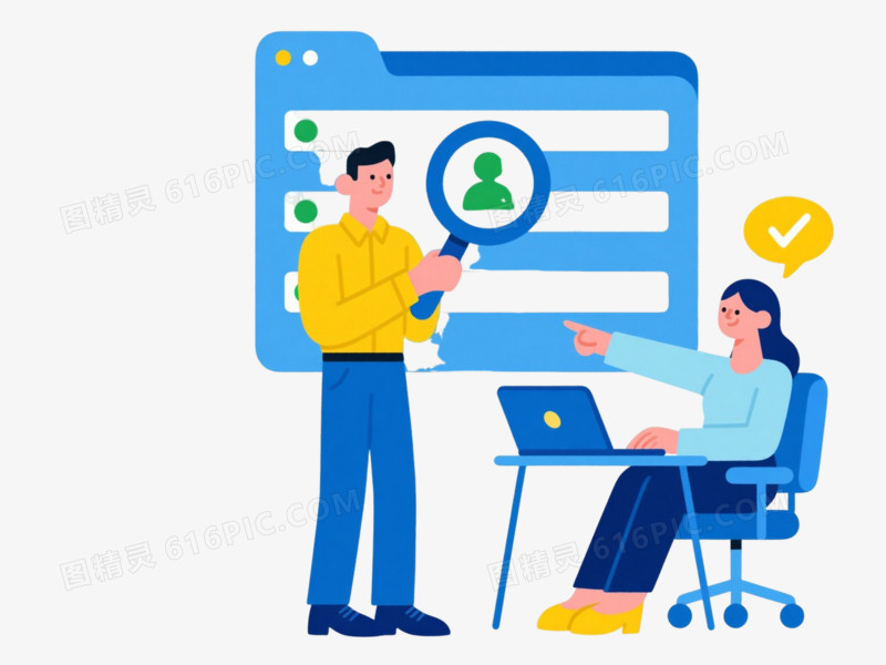 蓝黄配色办公场景插画元素