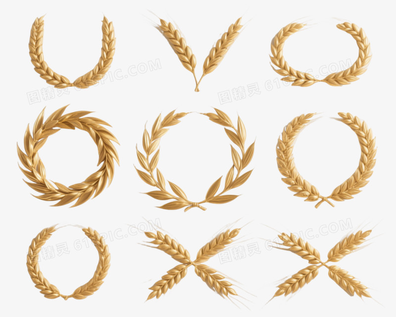 金色麦穗花环装饰图案
