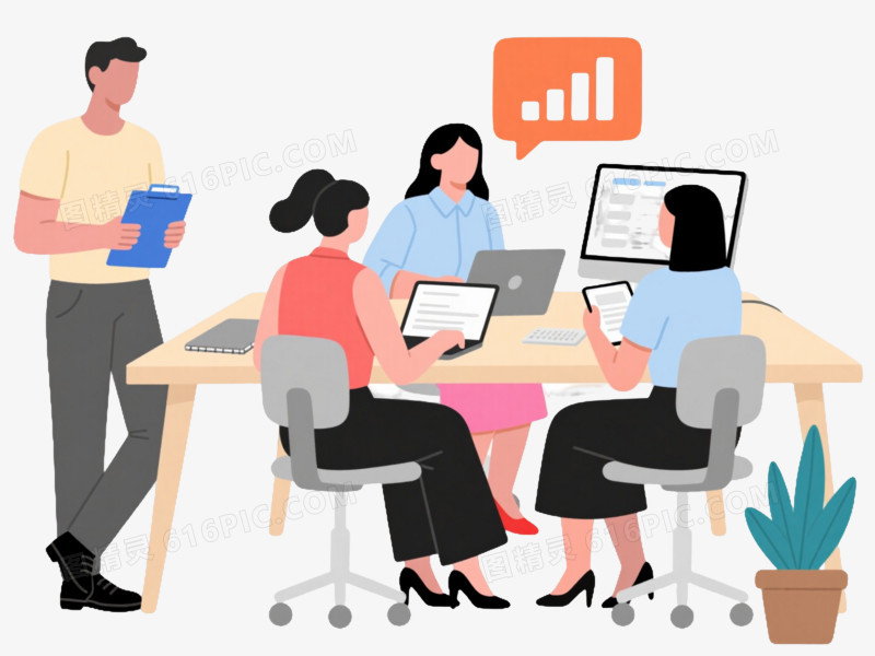 扁平插画职场会议场景元素