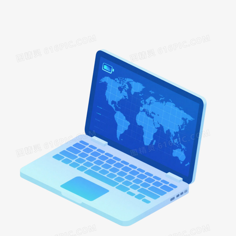 浅蓝等距笔记本漂浮元素