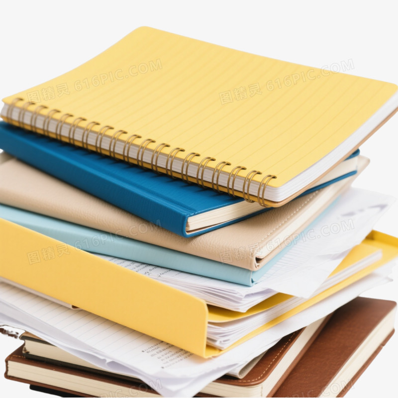 杂乱堆叠笔记本产品实物元素