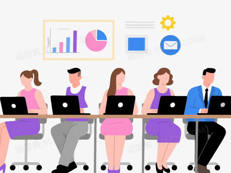 五职员办公扁平插画元素