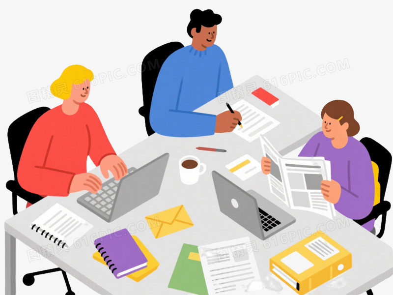 四人办公扁平插画元素