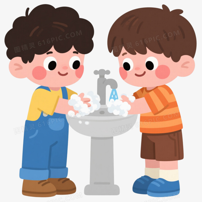 可爱男孩洗手卡通手绘元素