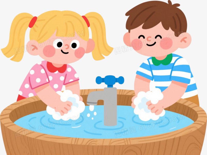 快乐儿童洗手卡通手绘元素