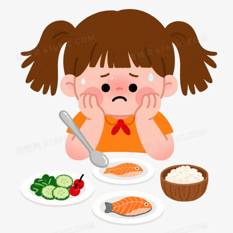 棕发呆毛女孩卡通手绘元素