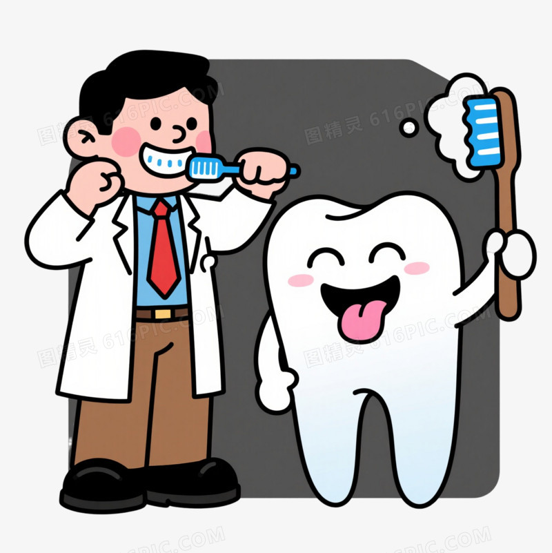 牙医与大白牙齿卡通手绘元素