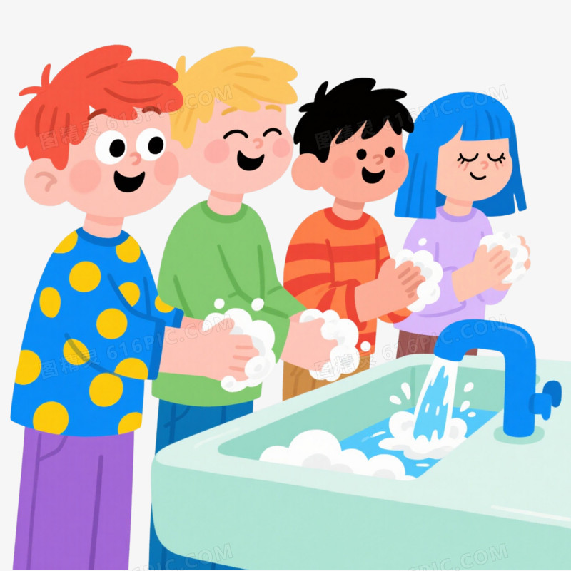 快乐儿童洗手卡通手绘元素