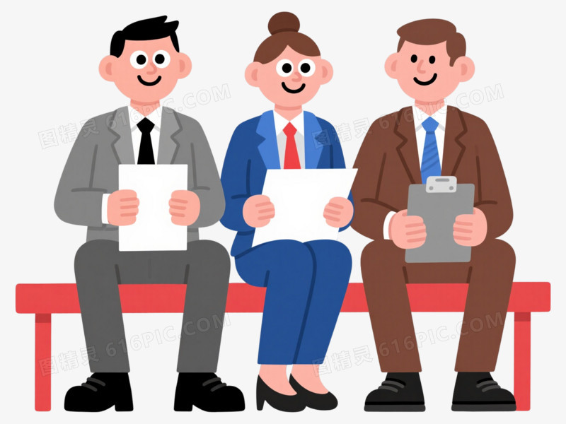 红椅职场面试者卡通手绘元素