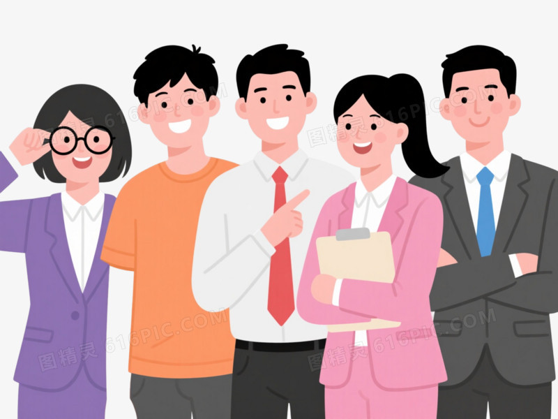 五位职场青年扁平插画元素