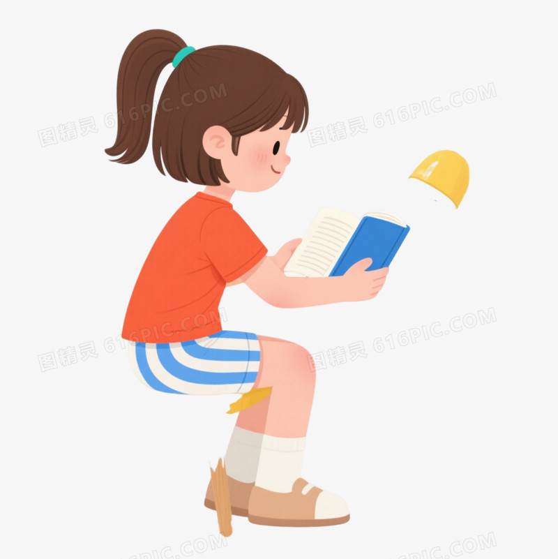 棕马尾女孩卡通手绘元素