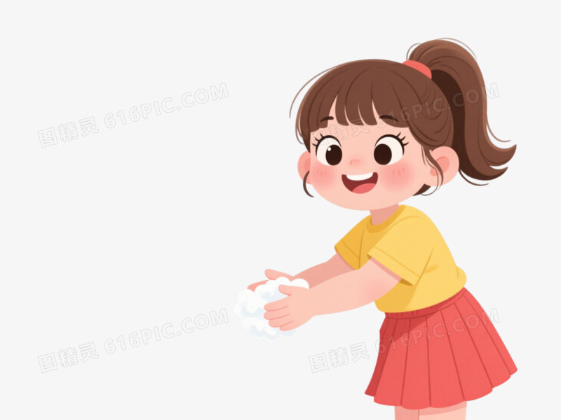 可爱女孩洗手卡通手绘元素