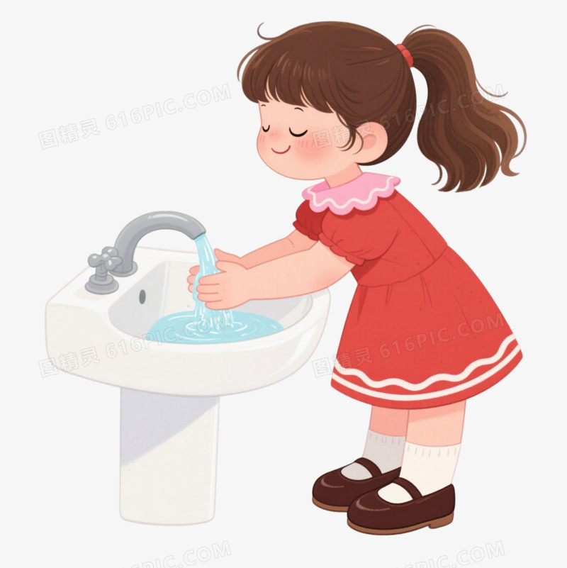 棕色马尾女孩卡通手绘元素