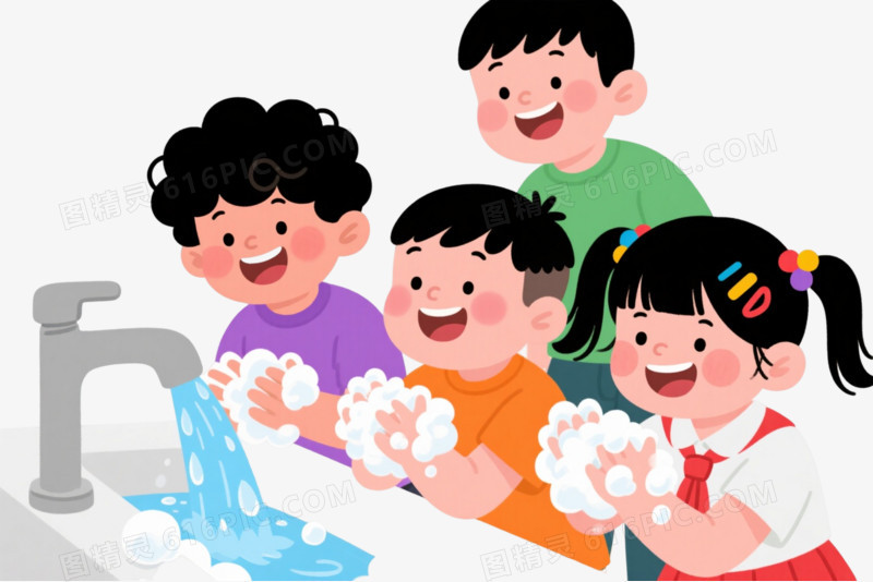 快乐儿童洗手卡通手绘元素