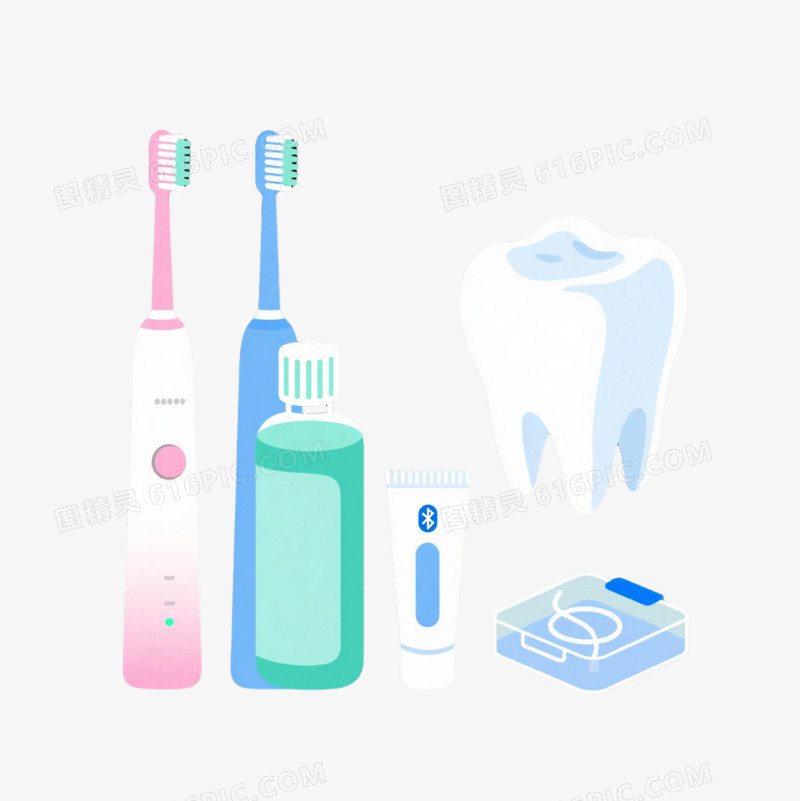 粉蓝配色口腔护理产品实物元素