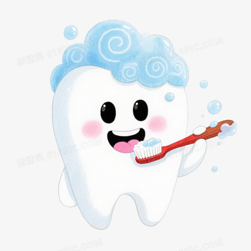 水彩风拟人白牙卡通手绘元素