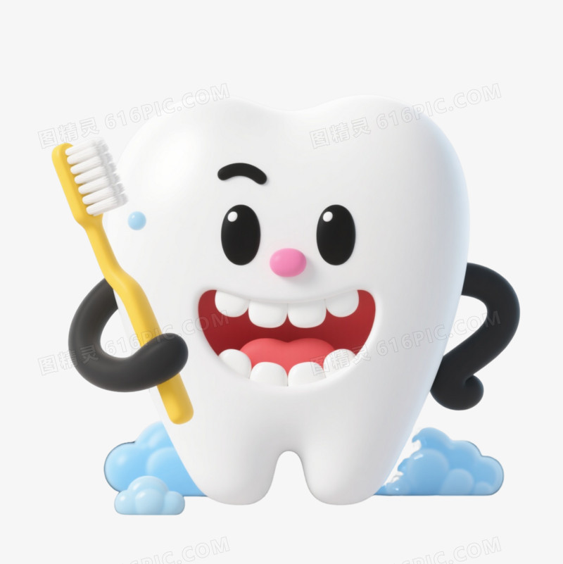 拟人化大白牙卡通手绘元素