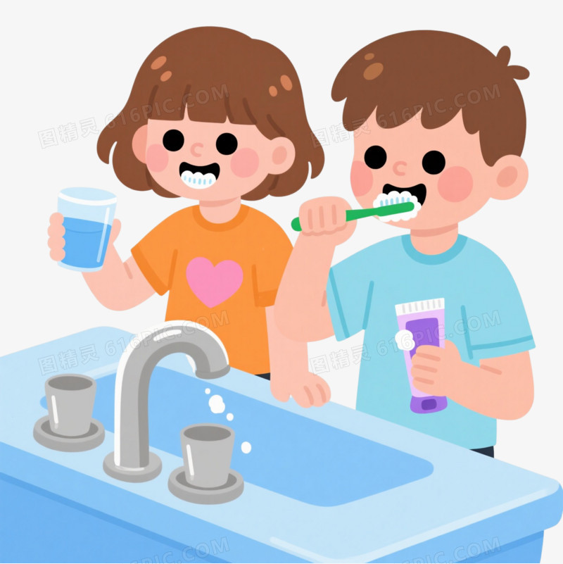 可爱儿童刷牙卡通手绘元素
