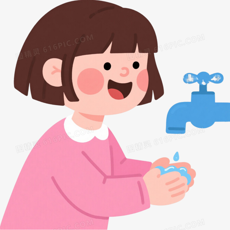 粉色上衣小女孩卡通手绘元素